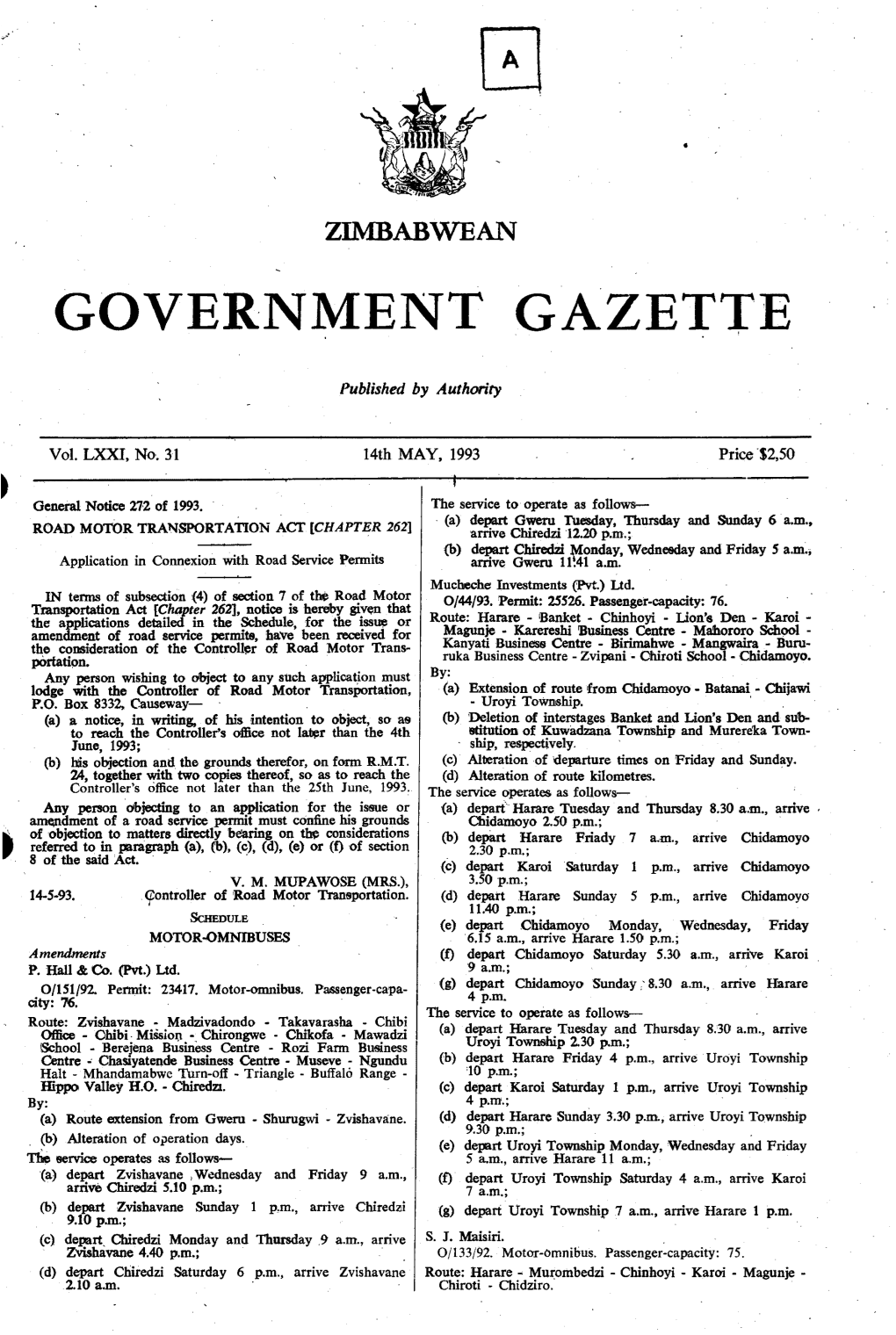 Zimbabwean Government Gazette