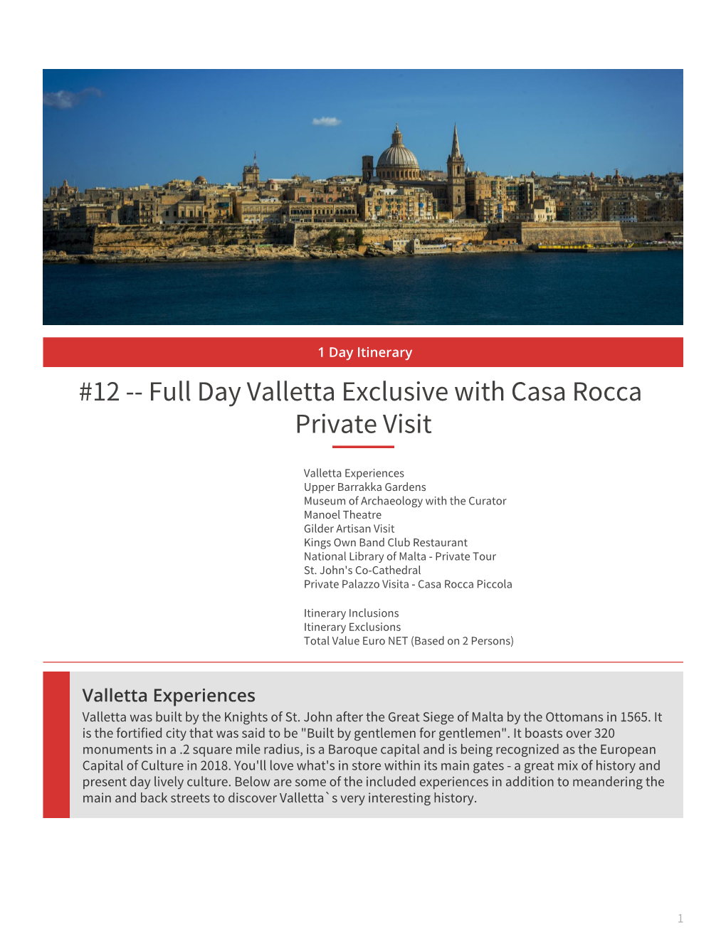 Full Day Valletta Exclusive with Casa Rocca Private Visit