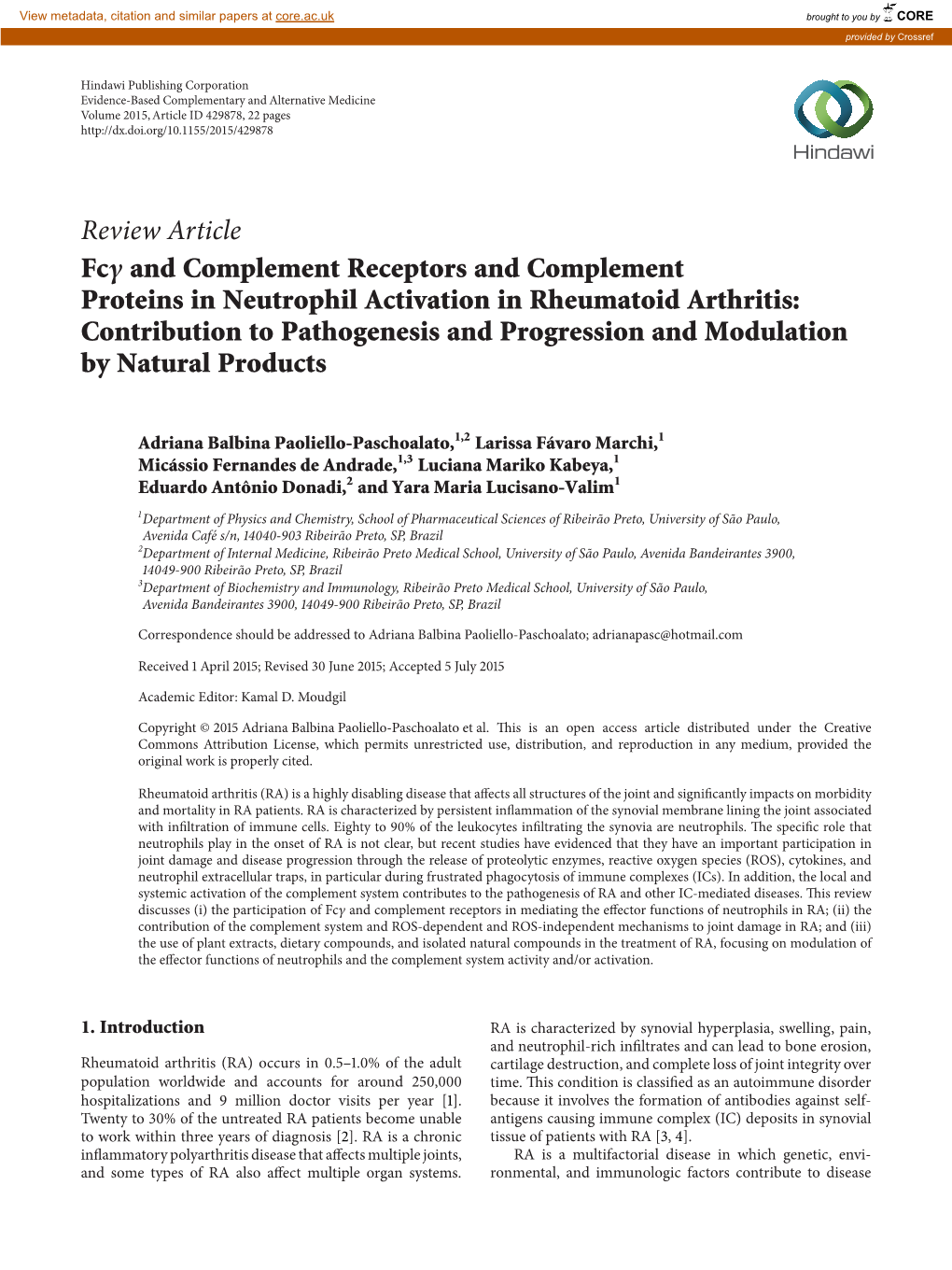 Review Article Fc and Complement Receptors And