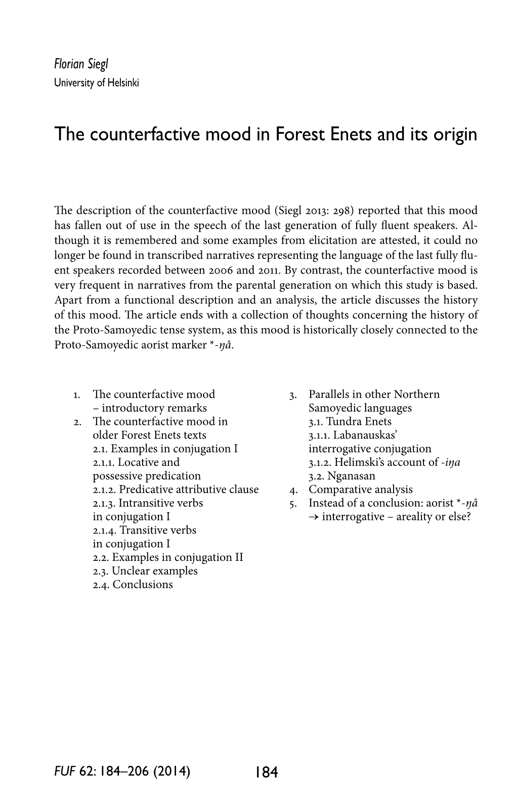 The Counterfactive Mood in Forest Enets and Its Origin