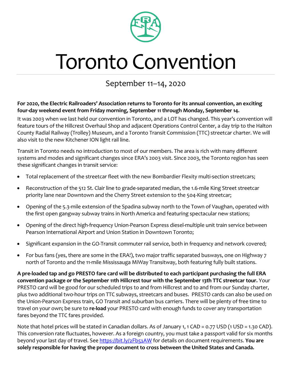 Toronto Convention September 11–14, 2020