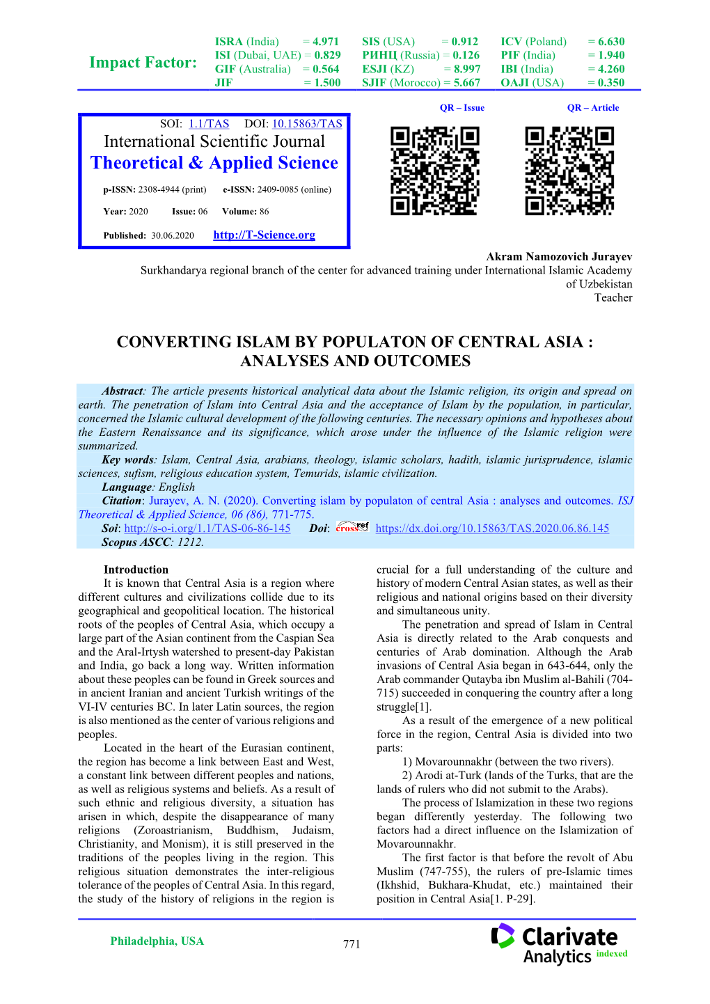 Converting Islam by Populaton of Central Asia : Analyses and Outcomes