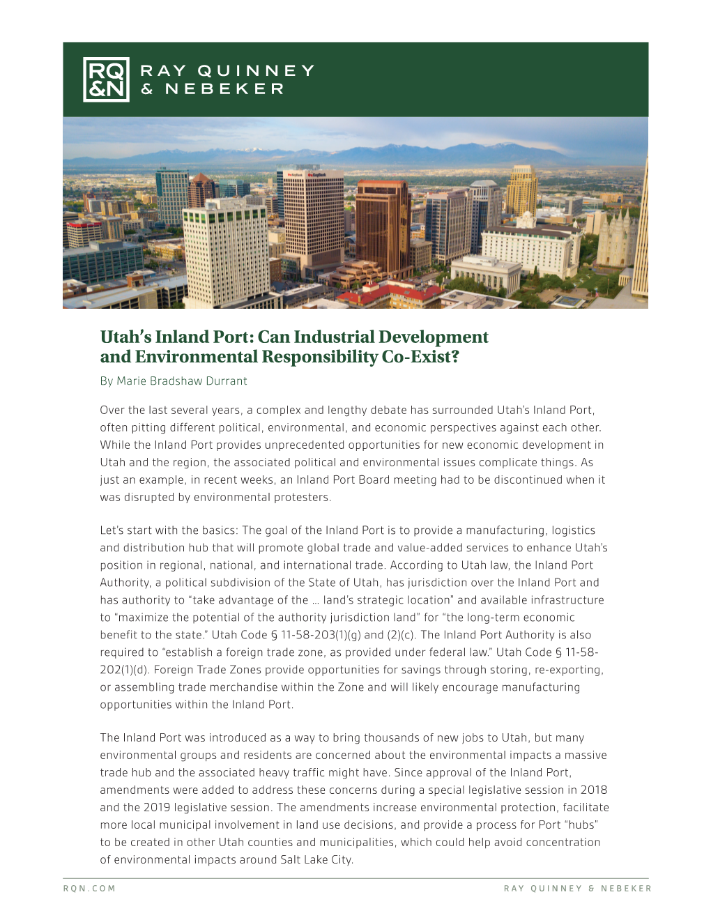 Utah's Inland Port: Can Industrial Development and Environmental