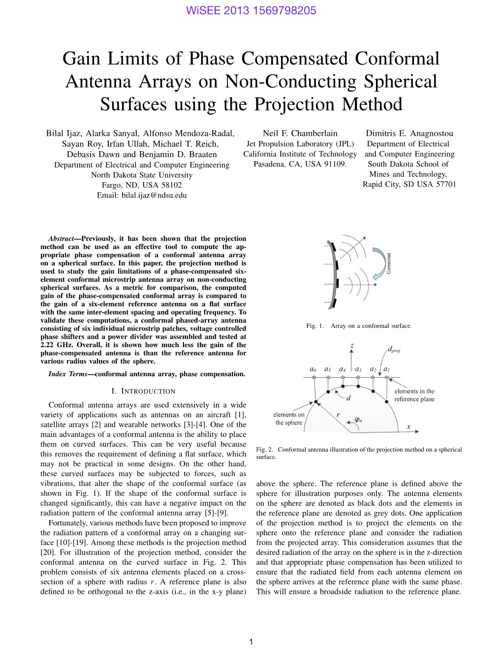 Gain Limits of Phase Compensated Conformal Antenna Arrays on Non-Conducting Spherical Surfaces Using the Projection Method