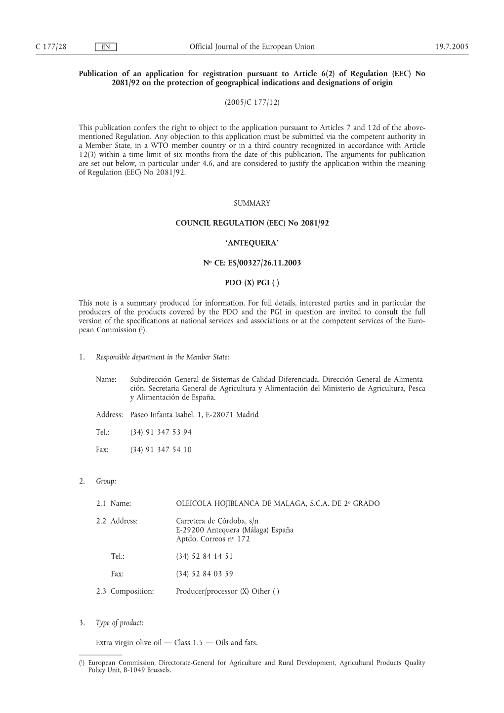 Of Regulation (EEC) No 2081/92 on the Protection of Geographical Indications and Designations of Origin