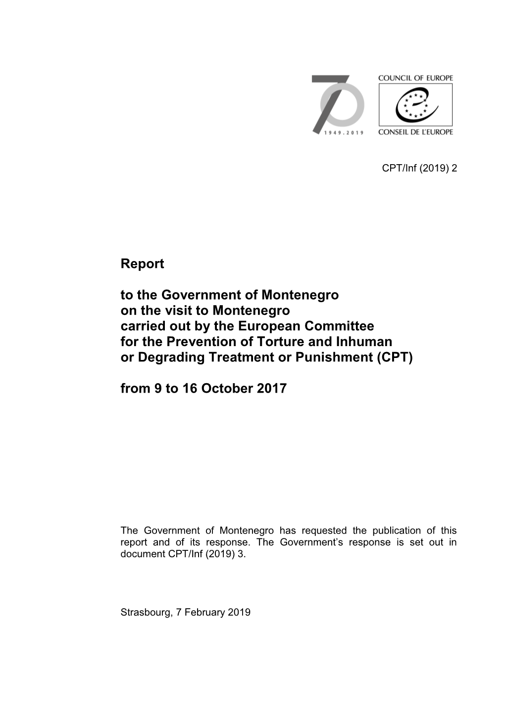 Report to the Government of Montenegro on the Visit To