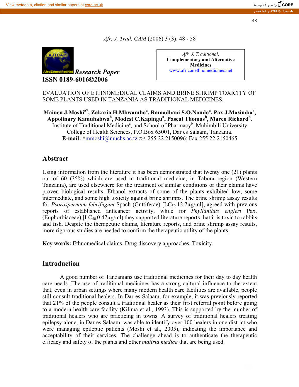 Research Paper ISSN 0189-6016©2006 Abstract Introduction