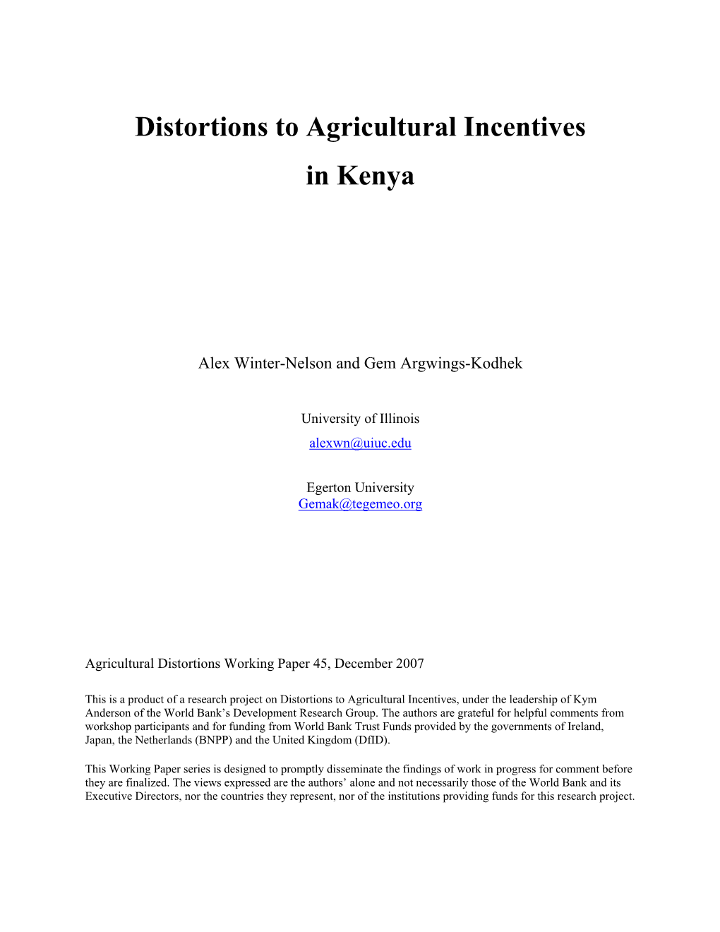 Distortions to Agricultural Incentives in Kenya
