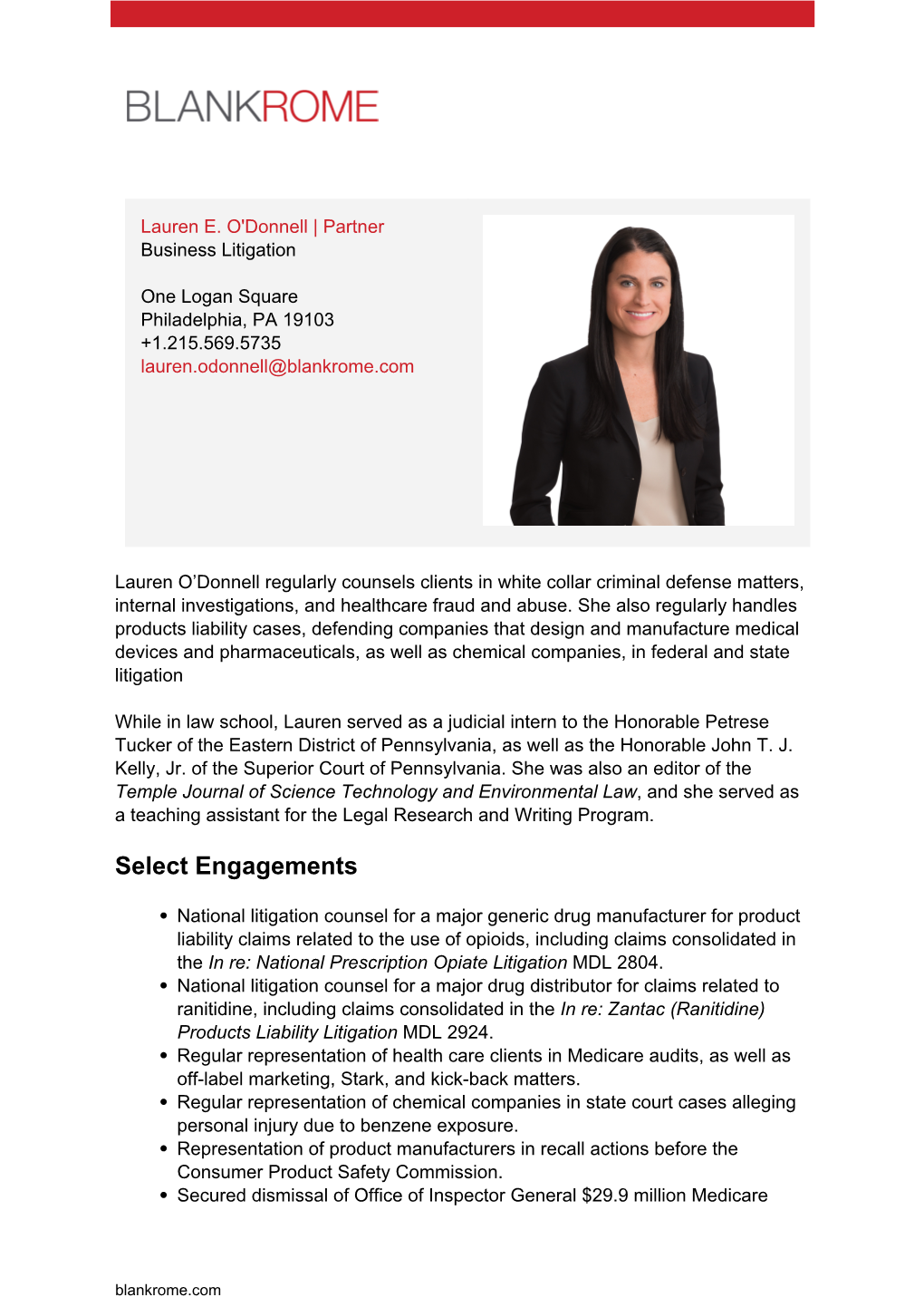 Lauren E. O'donnell | Partner Business Litigation