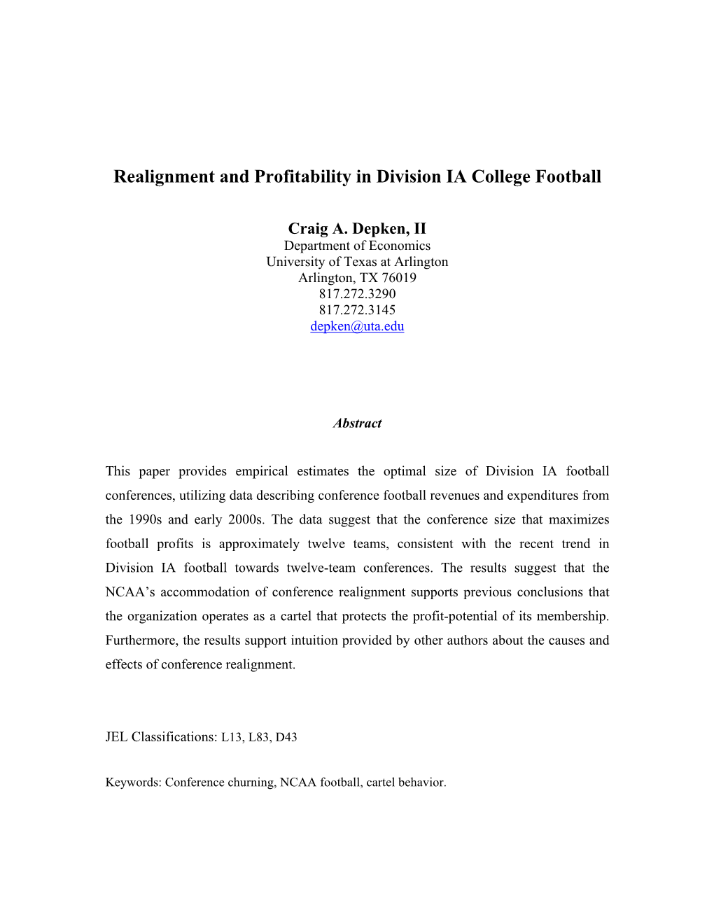 Profitability in Division IA College Football3