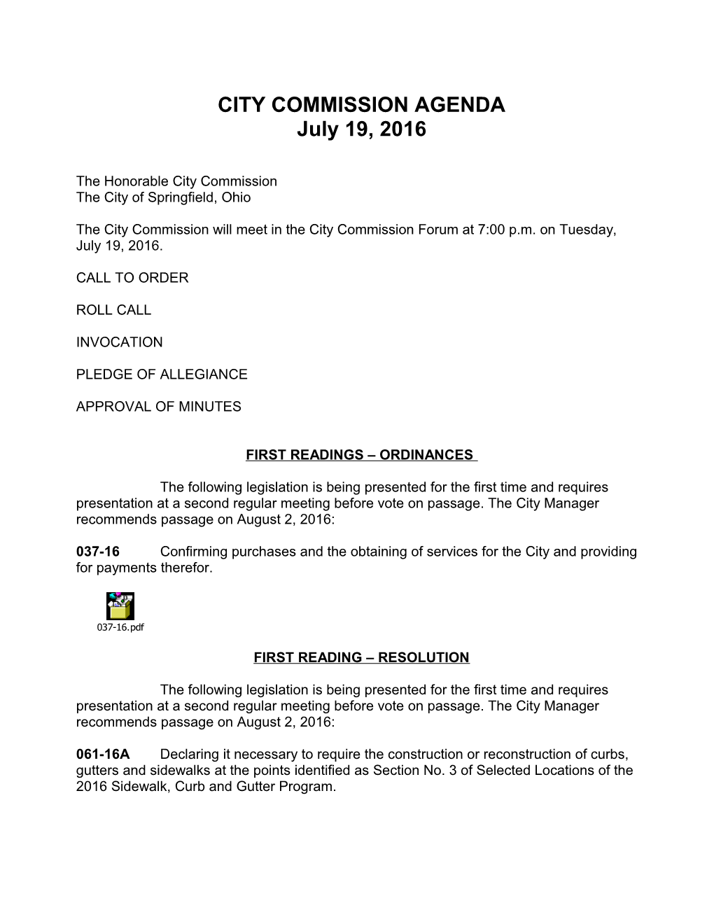 City Commission Agenda