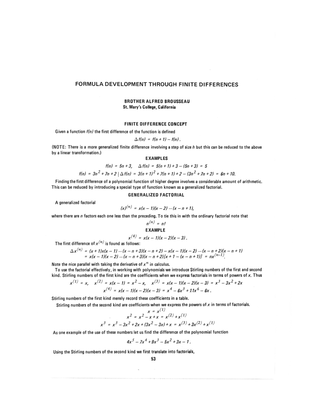 Formula Development Through Finite Differences