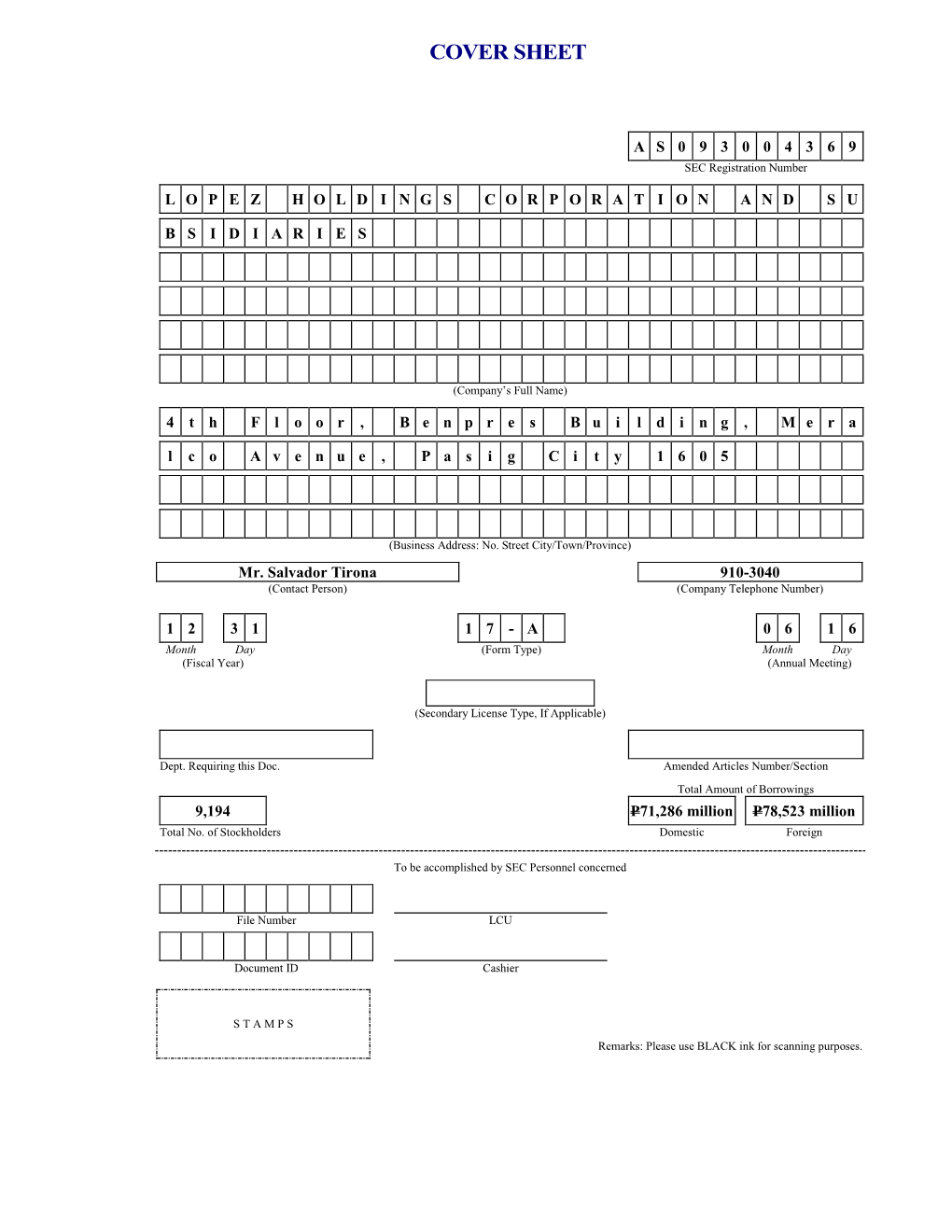 Lopez Holdings Corporation Annual Report 2013