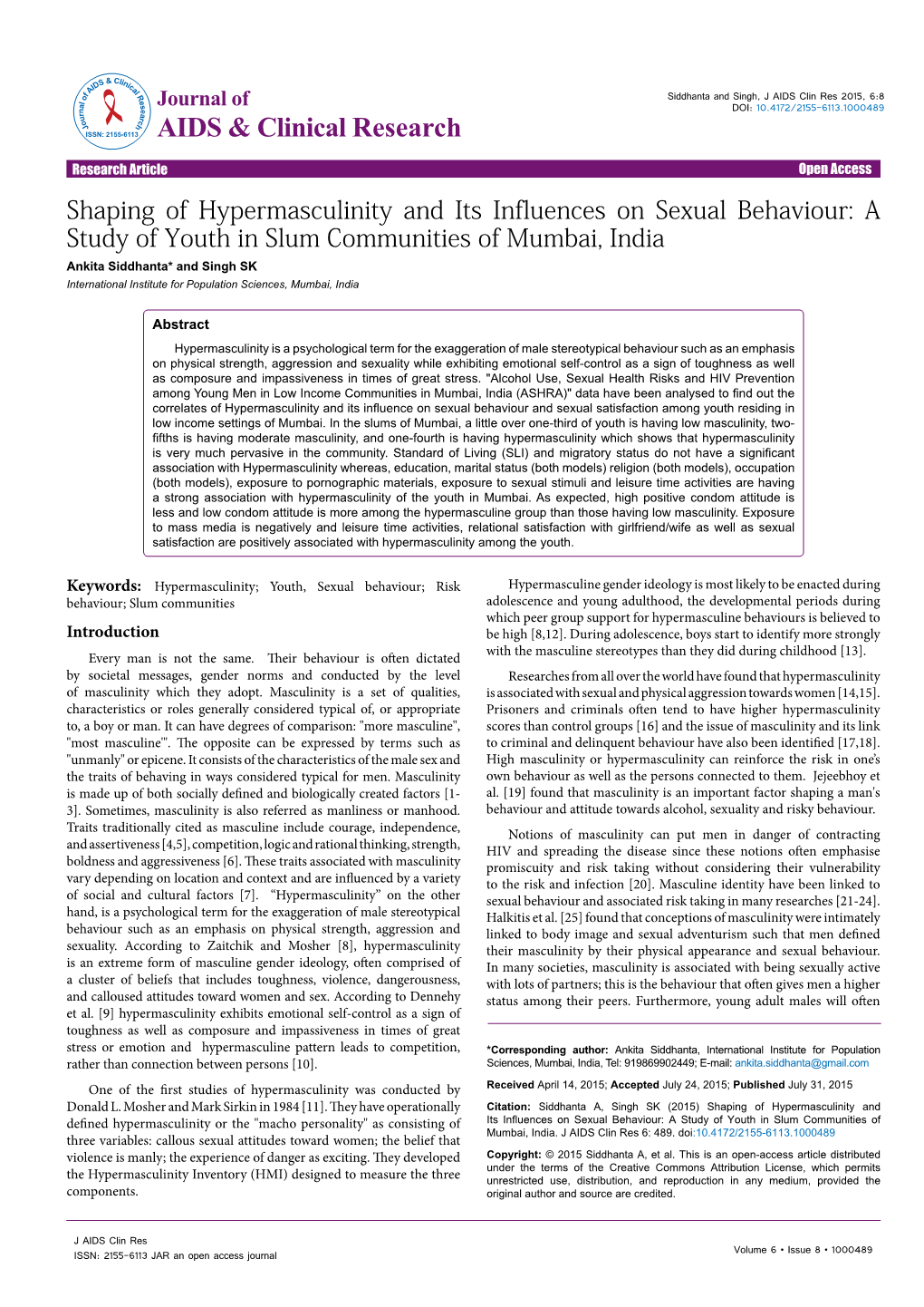 Shaping of Hypermasculinity and Its Influences on Sexual Behaviour