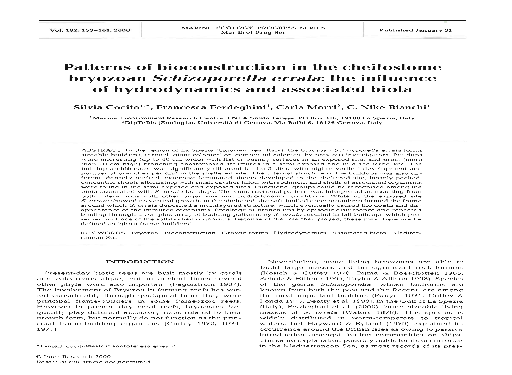 Bryozoan Schizoporella Errata: the Influence of Hydrodynamics and Associated Biota