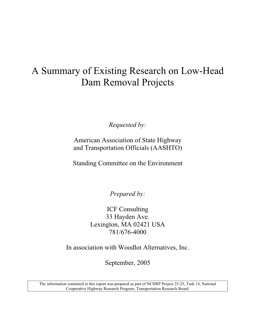 A Summary of Existing Research on Low-Head Dam Removal Projects