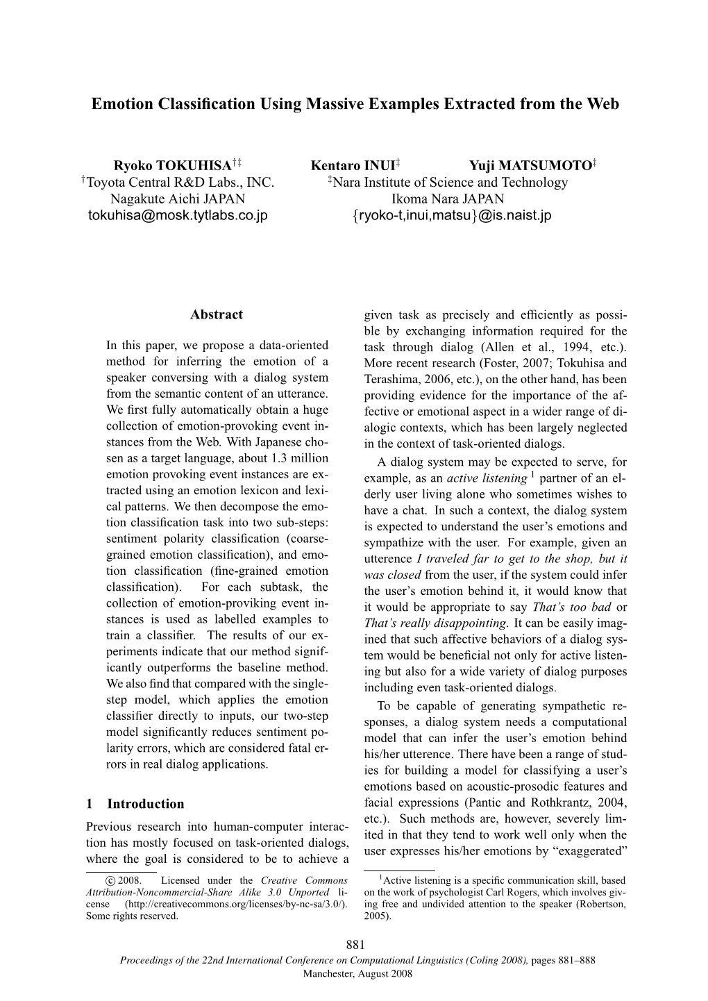 Emotion Classification Using Massive Examples Extracted from The