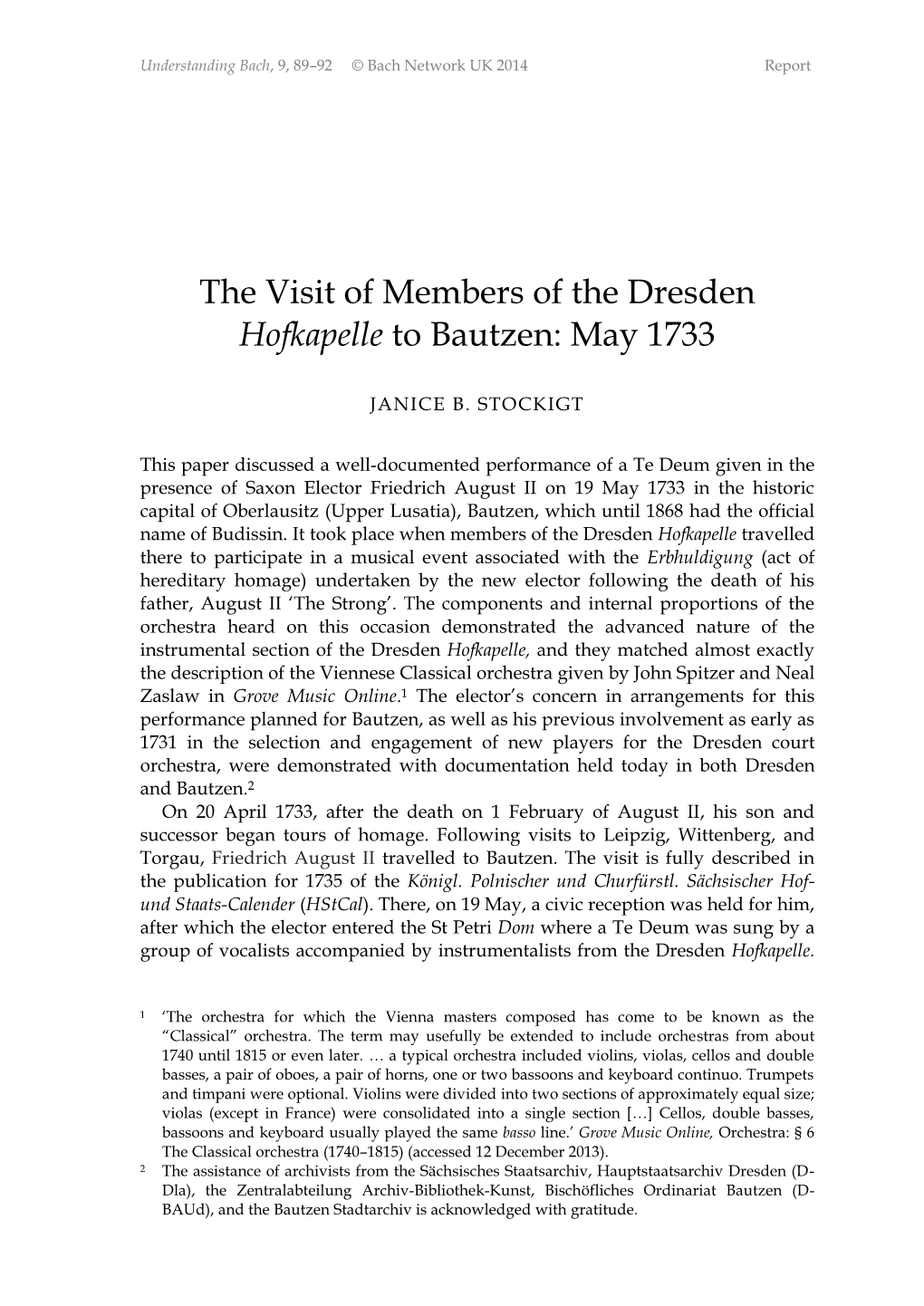 The Visit of Members of the Dresden Hofkapelle to Bautzen: May 1733