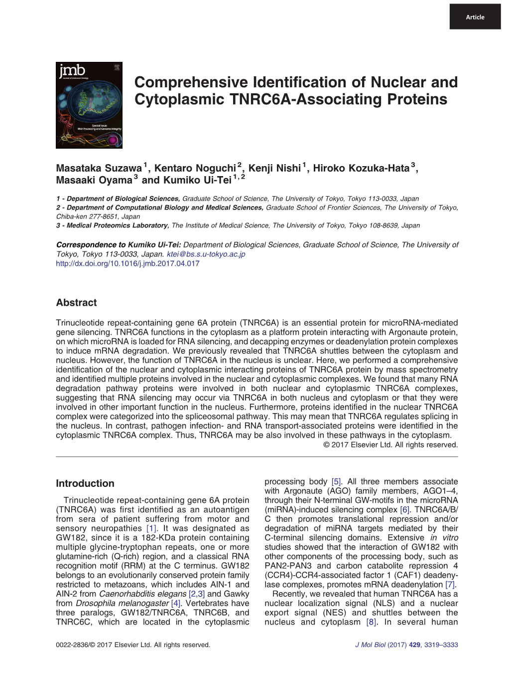 Comprehensive Identification of Nuclear and Cytoplasmic TNRC6A-Associating Proteins