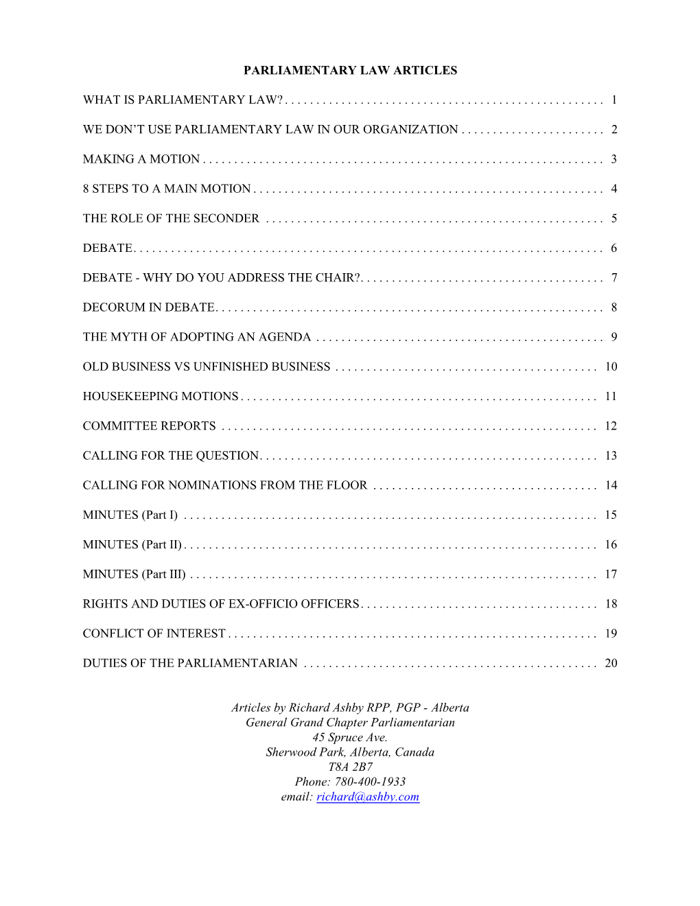 Parliamentary Law Articles