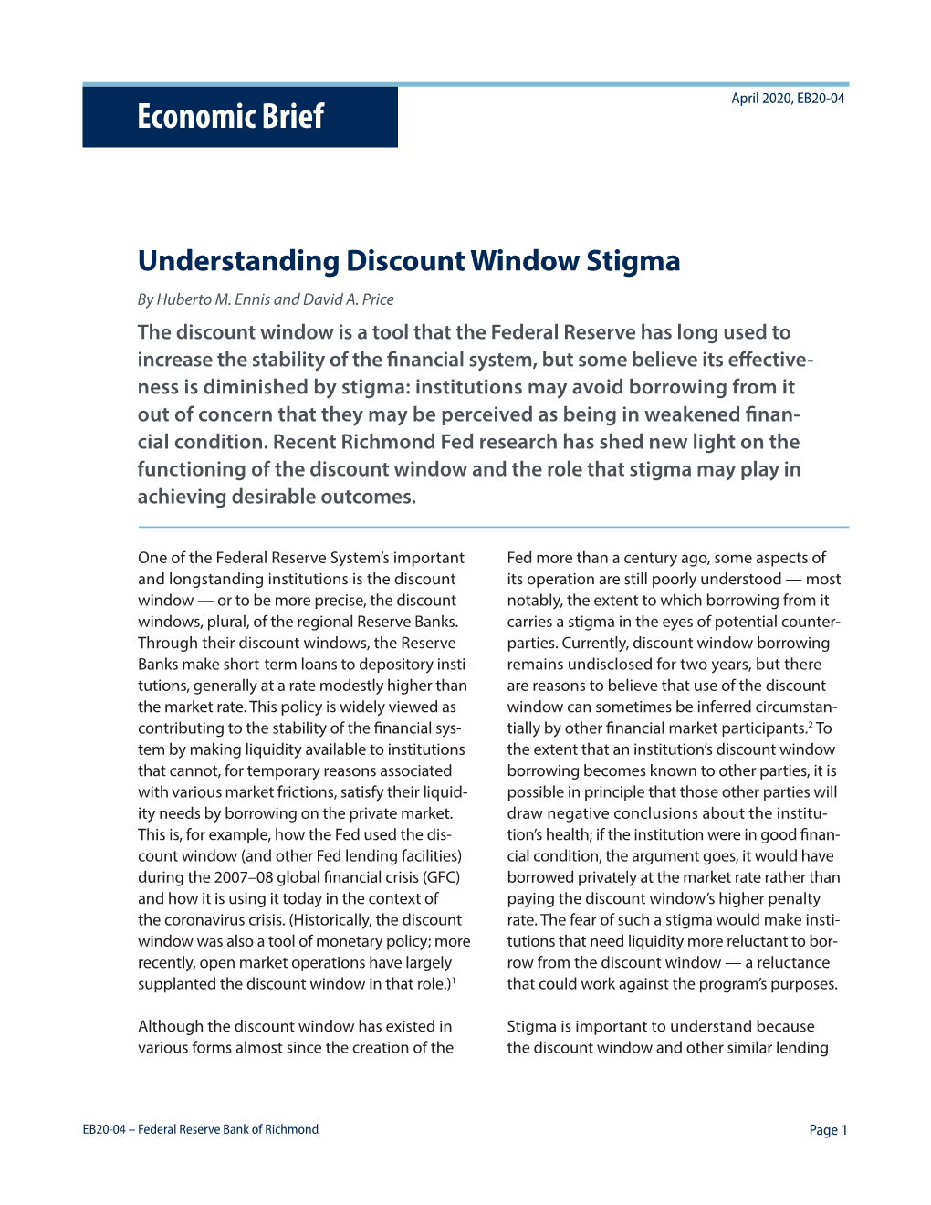 Understanding Discount Window Stigma by Huberto M