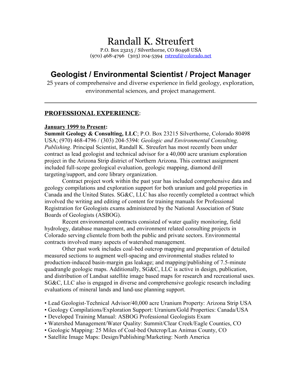 Geologist / Environmental Scientist / Project Manager