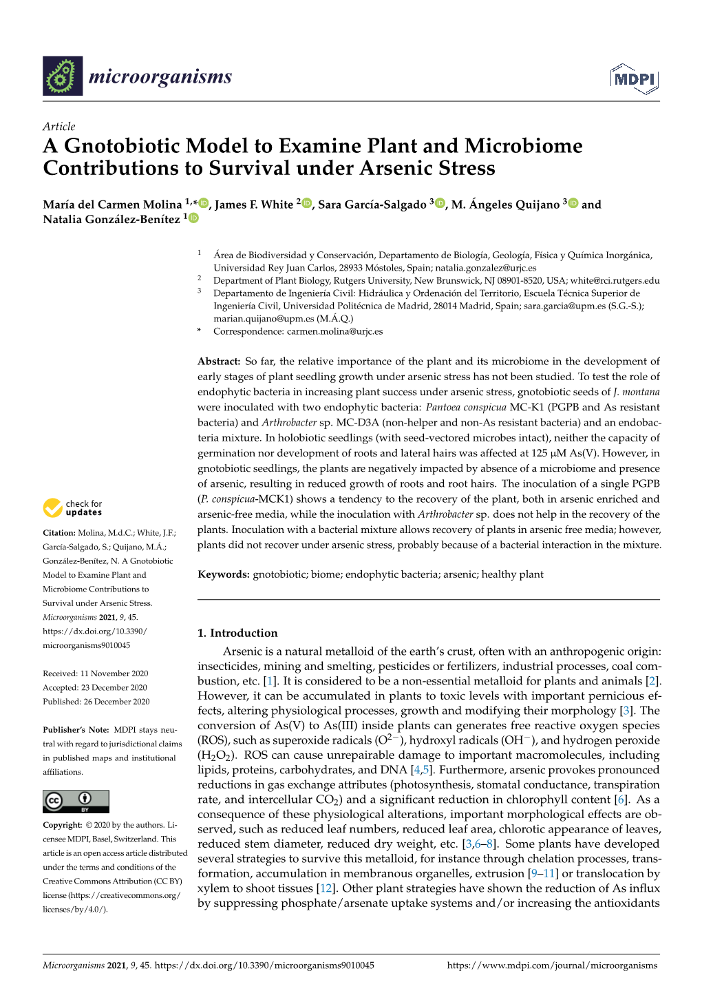 A Gnotobiotic Model to Examine Plant and Microbiome Contributions to Survival Under Arsenic Stress