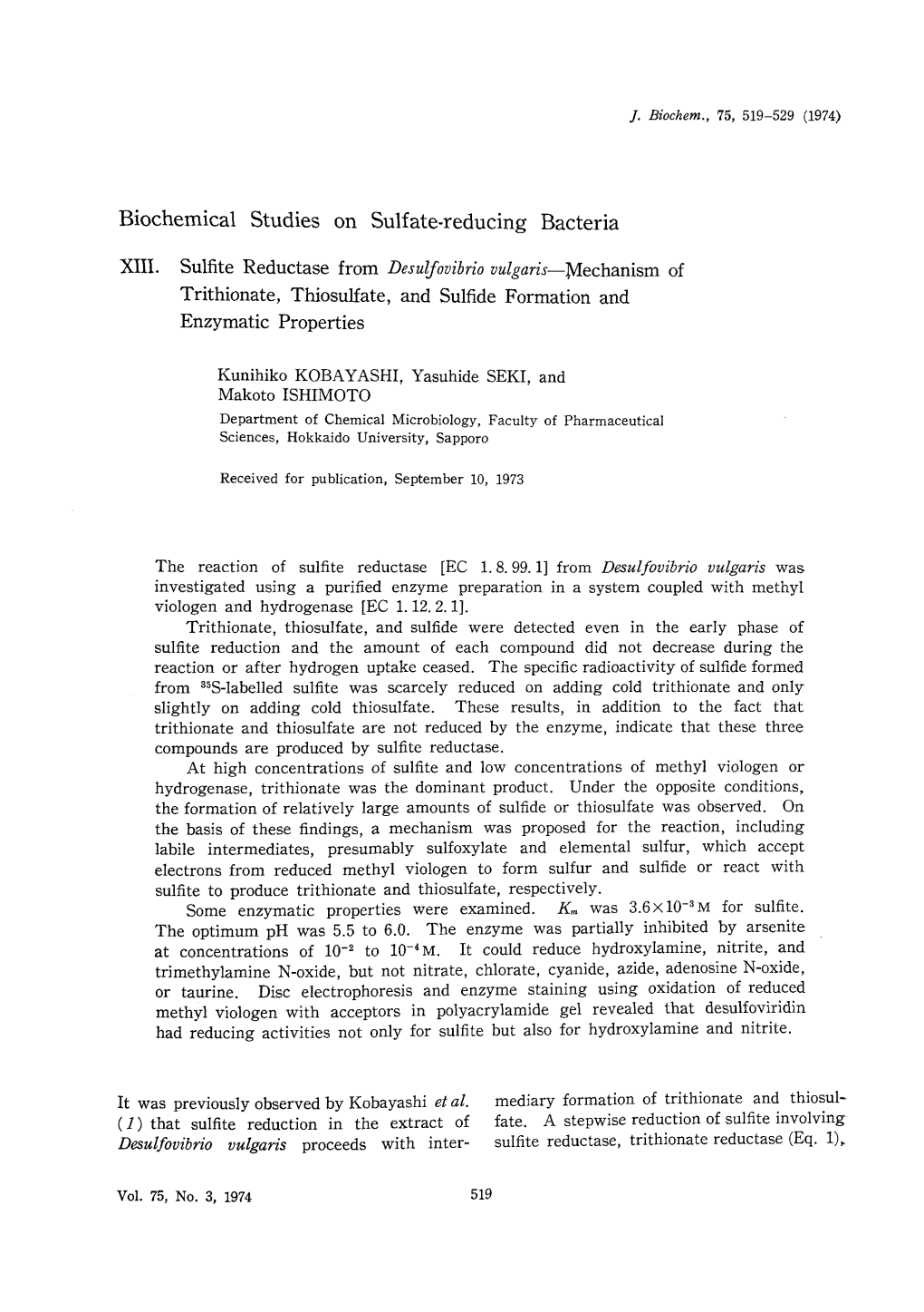 Biochemical Studies on Sulfate-Reducing Bacteria XIII