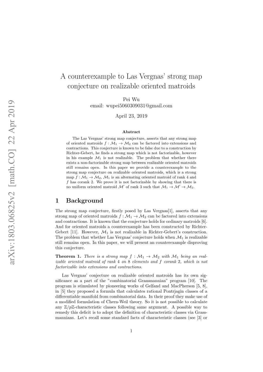 A Counterexample to Las Vergnas' Strong Map Conjecture on Realizable