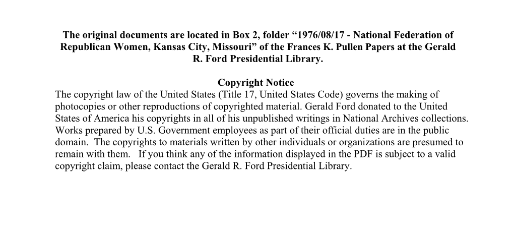 1976/08/17 - National Federation of Republican Women, Kansas City, Missouri” of the Frances K