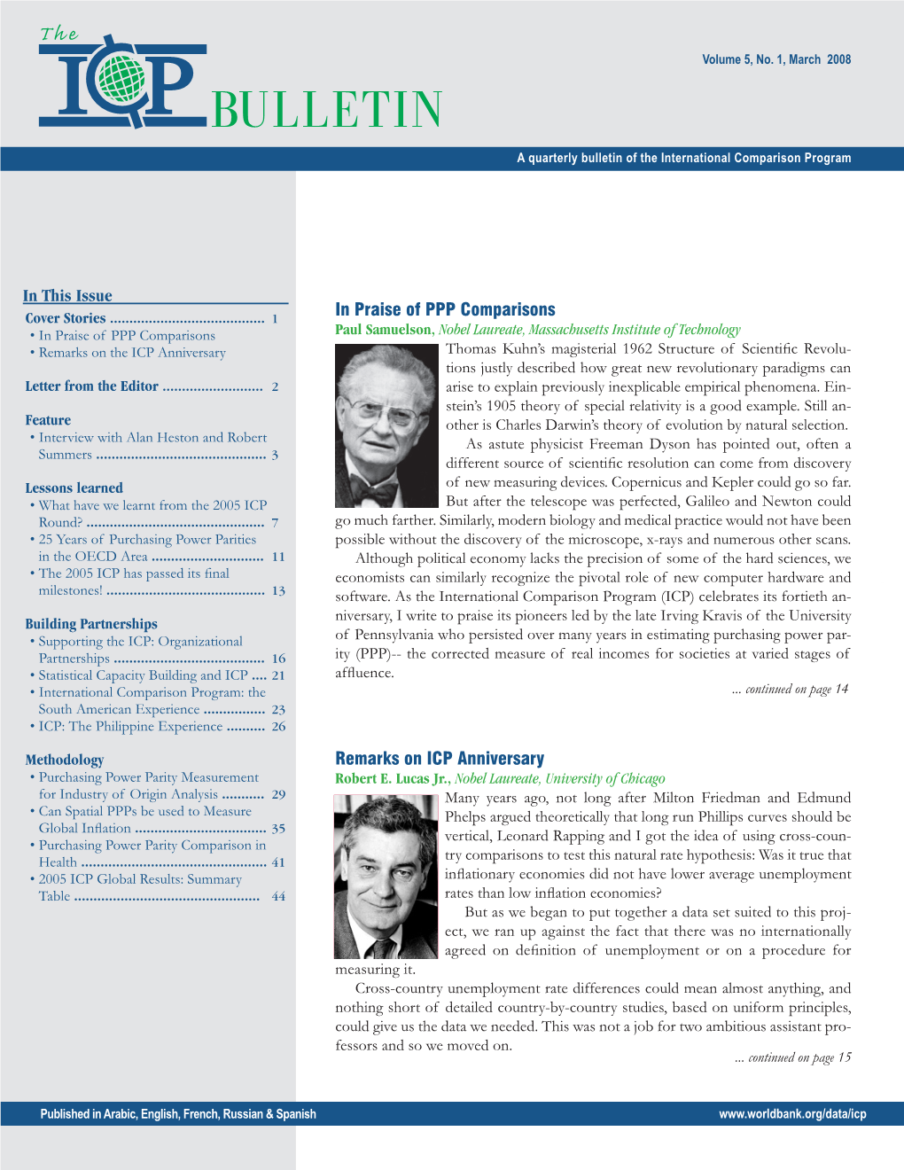 Bulletin a Quarterly Bulletin of the International Comparison Program