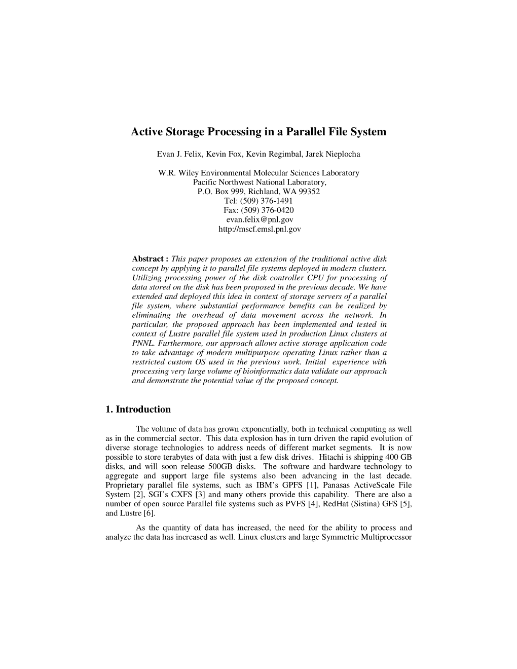 Active Storage Processing in a Parallel File System