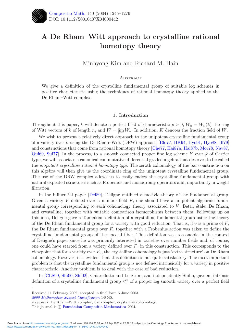 Witt Approach to Crystalline Rational Homotopy Theory