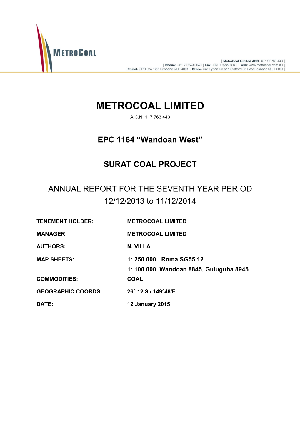 Metrocoal Limited A.C.N