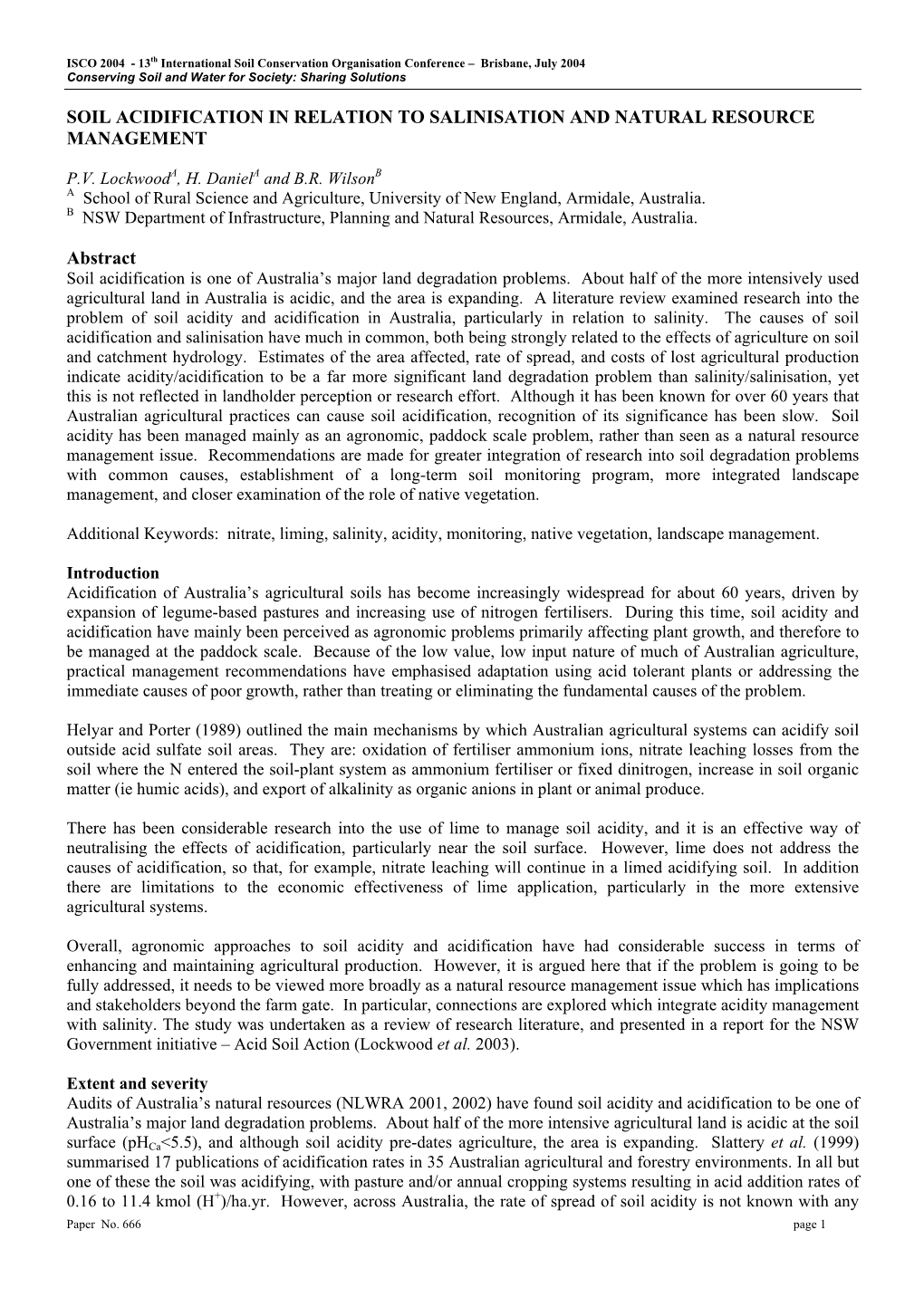 Soil Acidification in Relation to Salinisation and Natural Resource Management