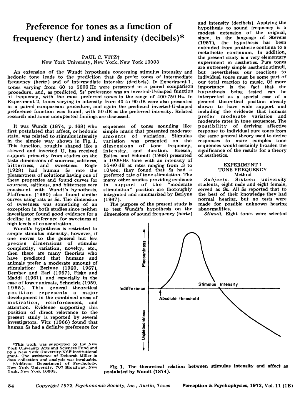 Preference for Tones As a Function of Frequency (Hertz) and Intensity