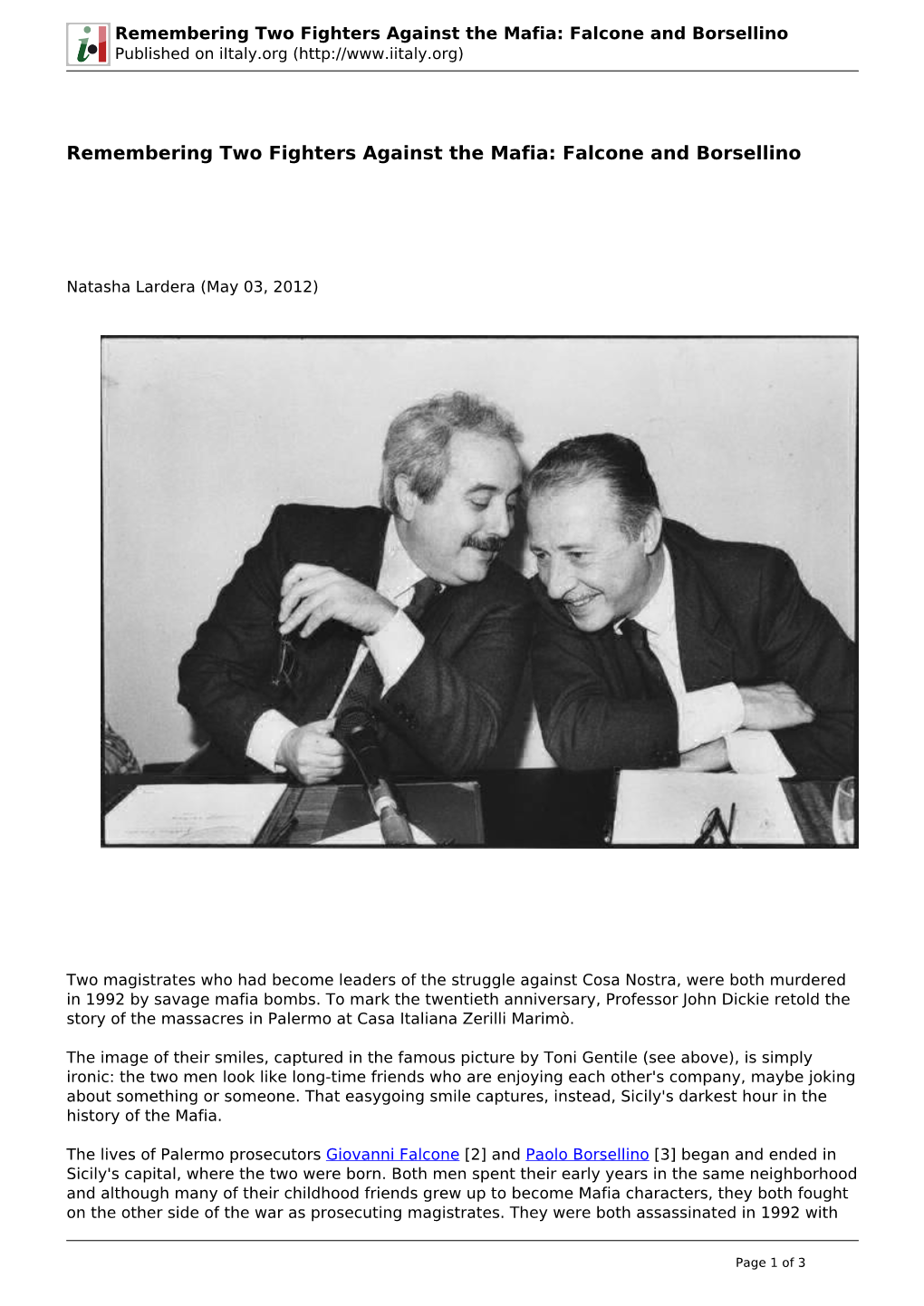 Falcone and Borsellino Published on Iitaly.Org (