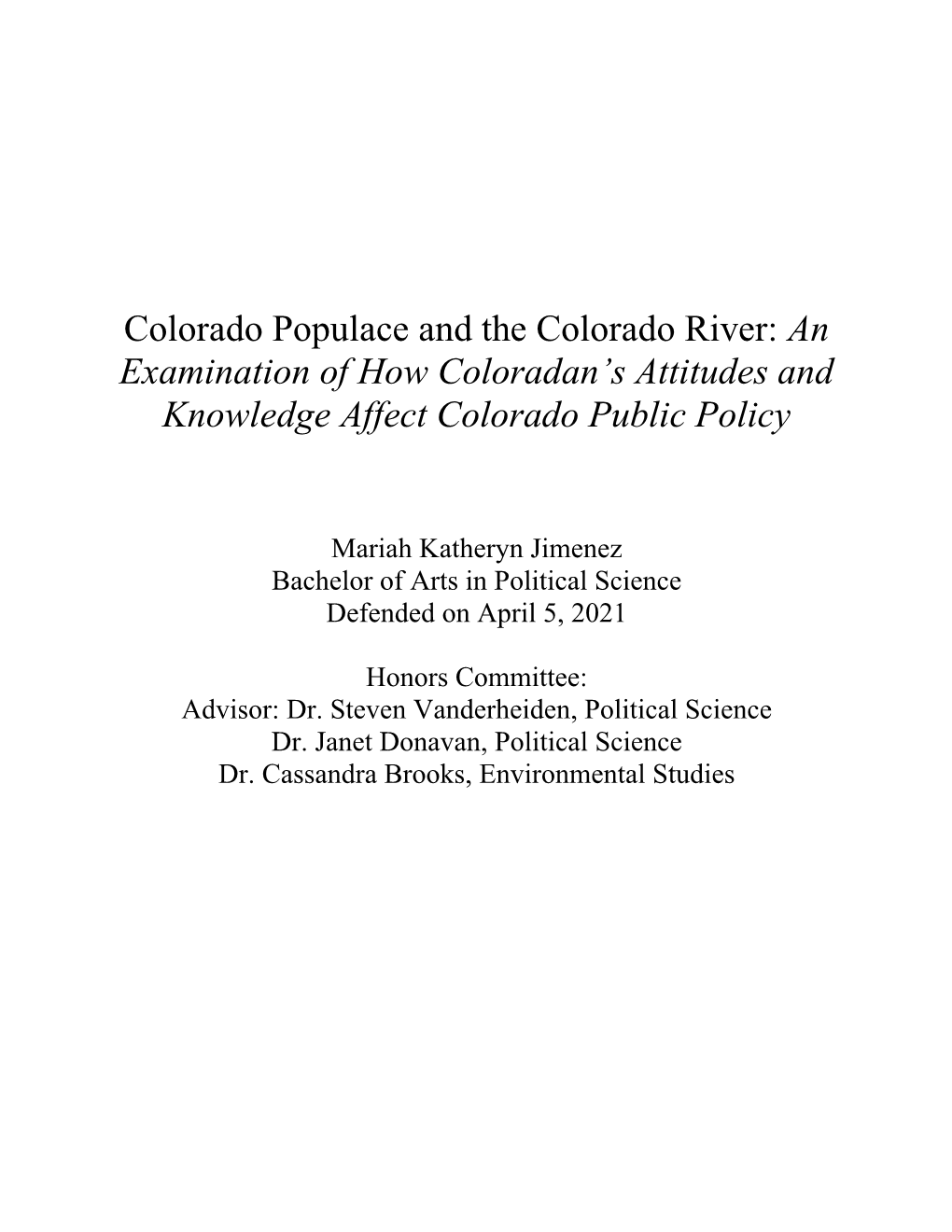 Colorado's Populace and the Colorado River