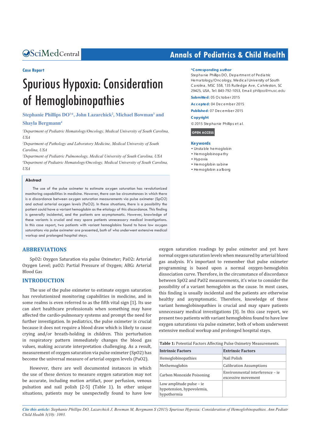 Spurious Hypoxia: Consideration of Hemoglobinopathies