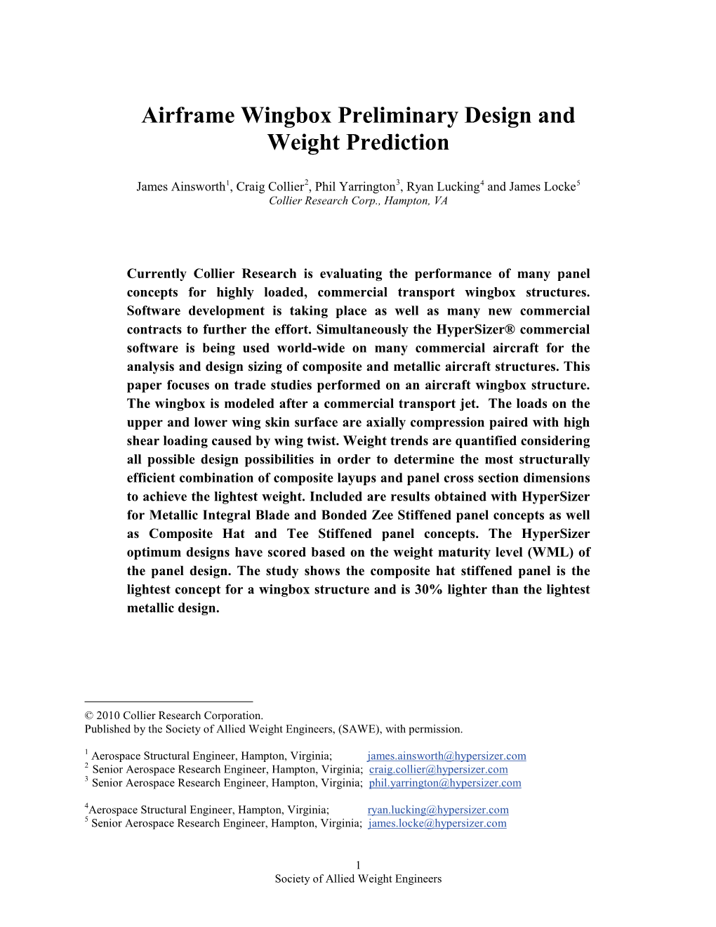 Airframe Wingbox Preliminary Design and Weight Prediction