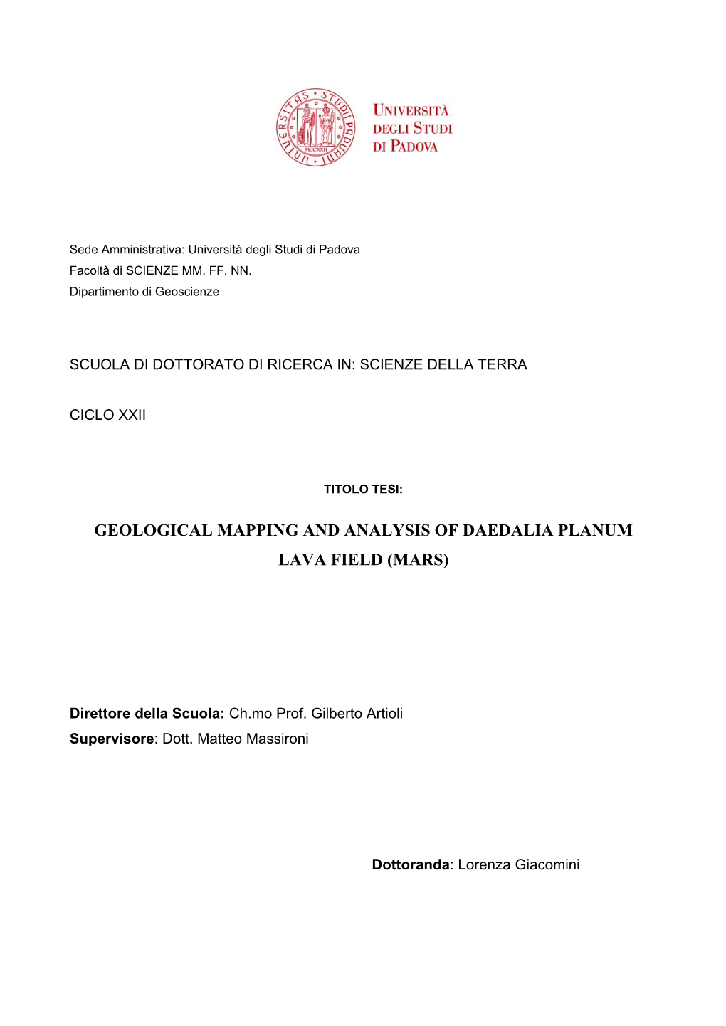 Geological Mapping and Analysis of Daedalia Planum Lava Field (Mars)