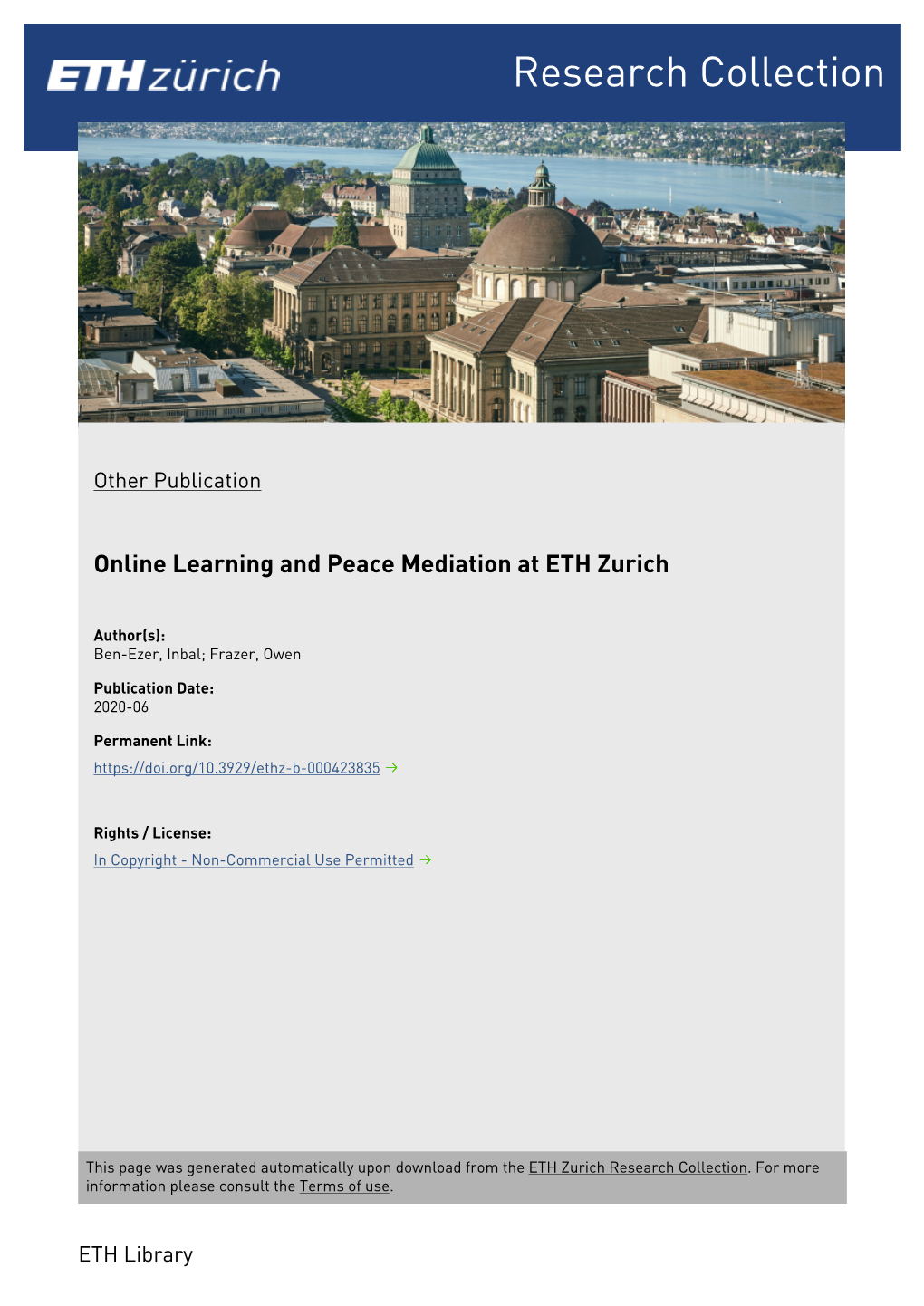 Online Learning and Peace Mediation at ETH Zurich