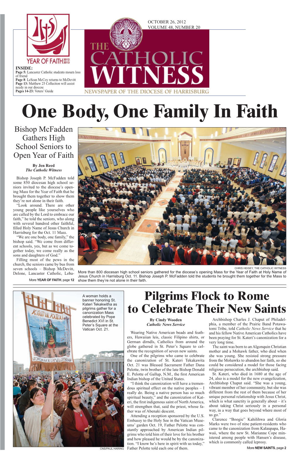 One Body, One Family in Faith Bishop Mcfadden Gathers High School Seniors to Open Year of Faith by Jen Reed the Catholic Witness Bishop Joseph P