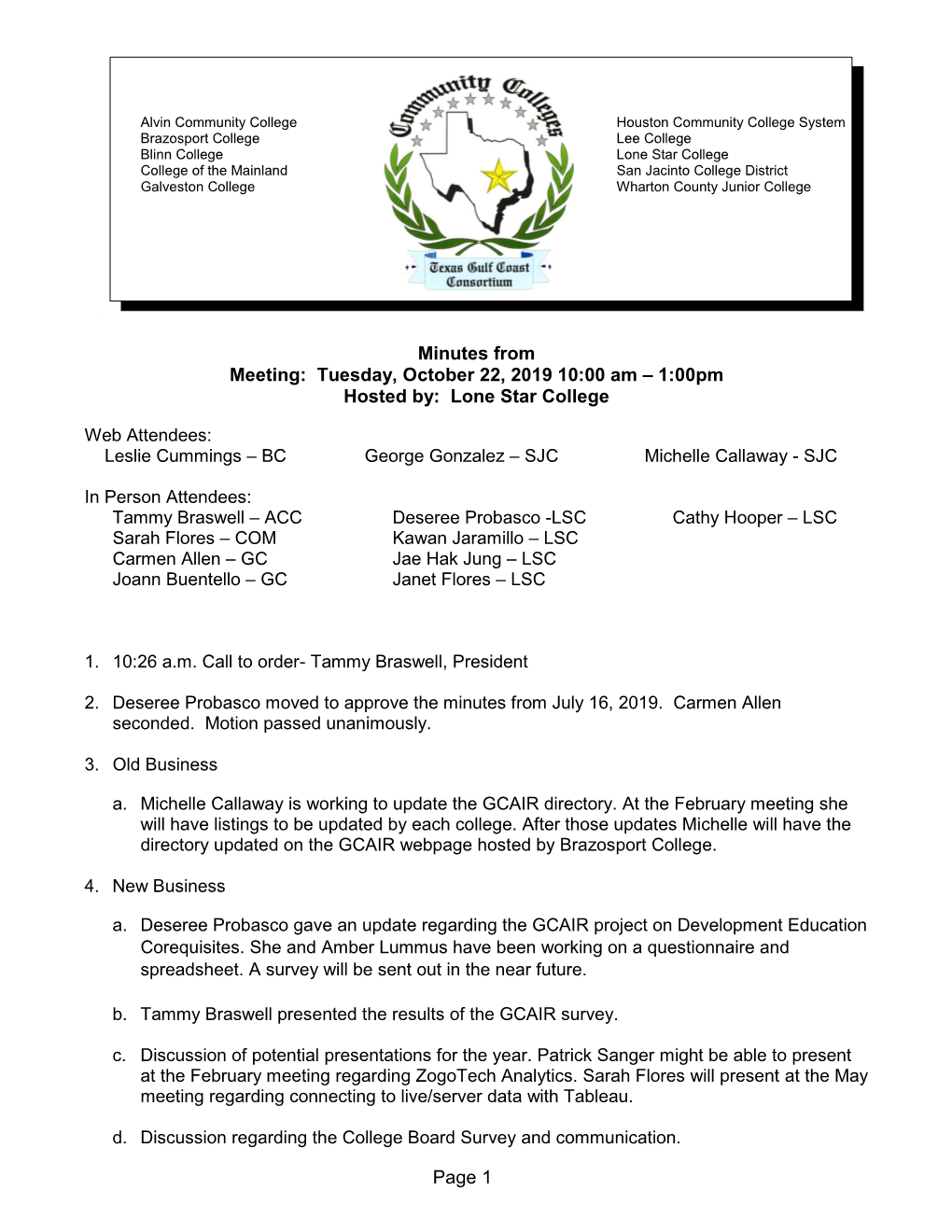 Page 1 Minutes from Meeting: Tuesday