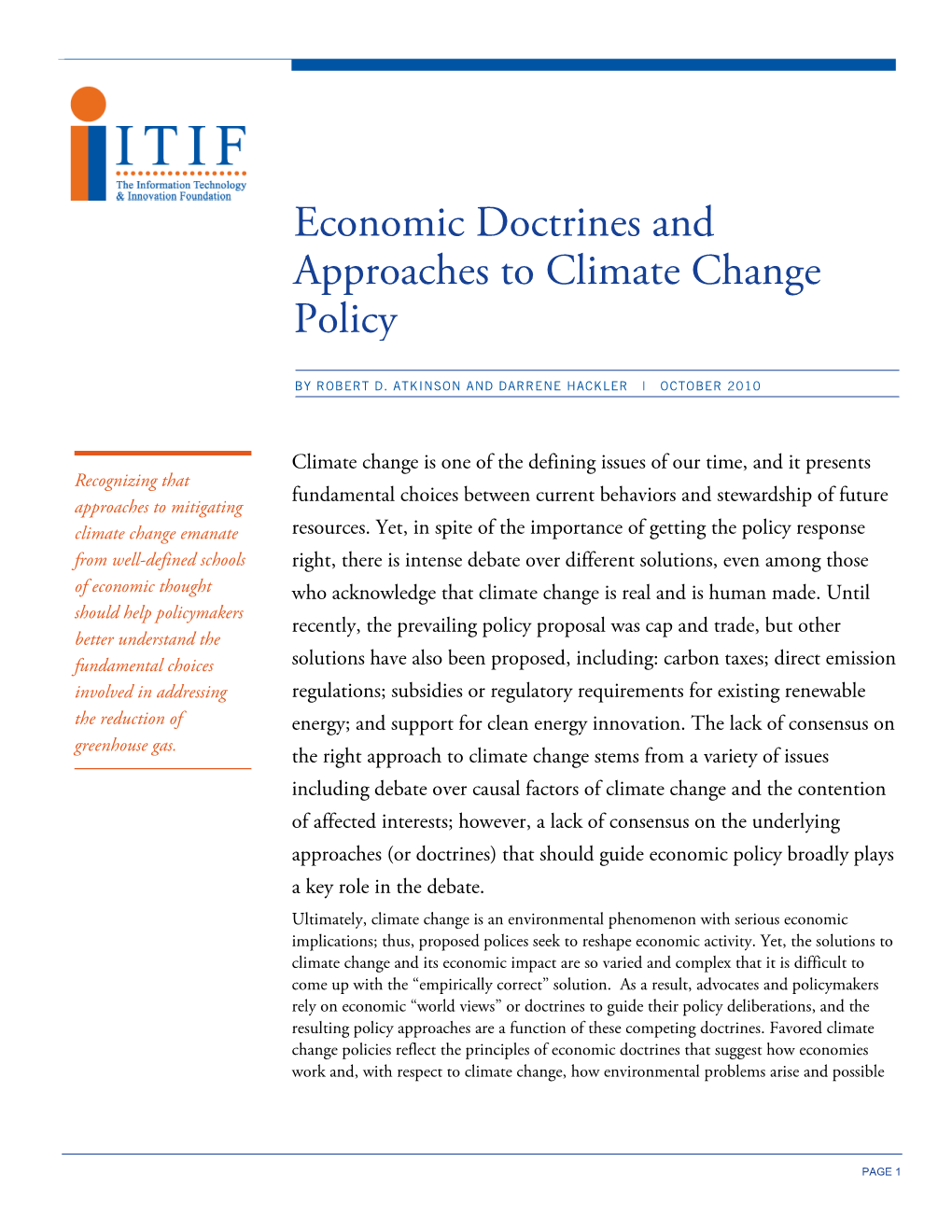 Economic Doctrines and Approaches to Climate Change Policy