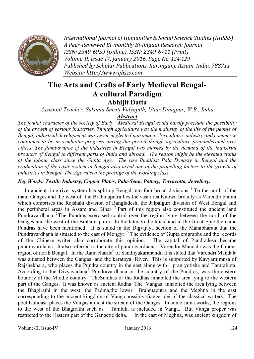 The Arts and Crafts of Early Medieval Bengal- a Cultural Paradigm