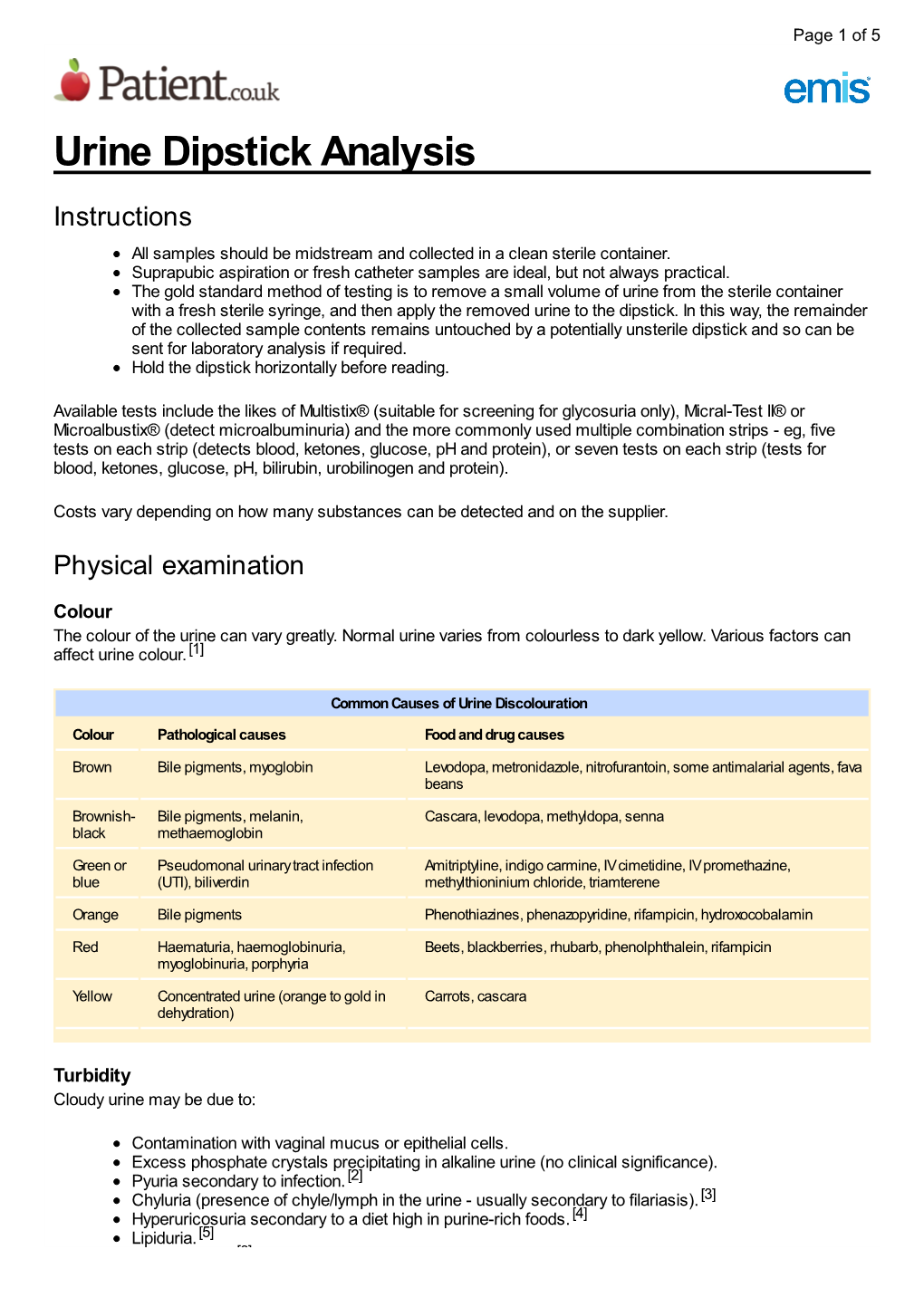 Urine Dipstick Analysis Instructions All Samples Should Be Midstream and Collected in a Clean Sterile Container