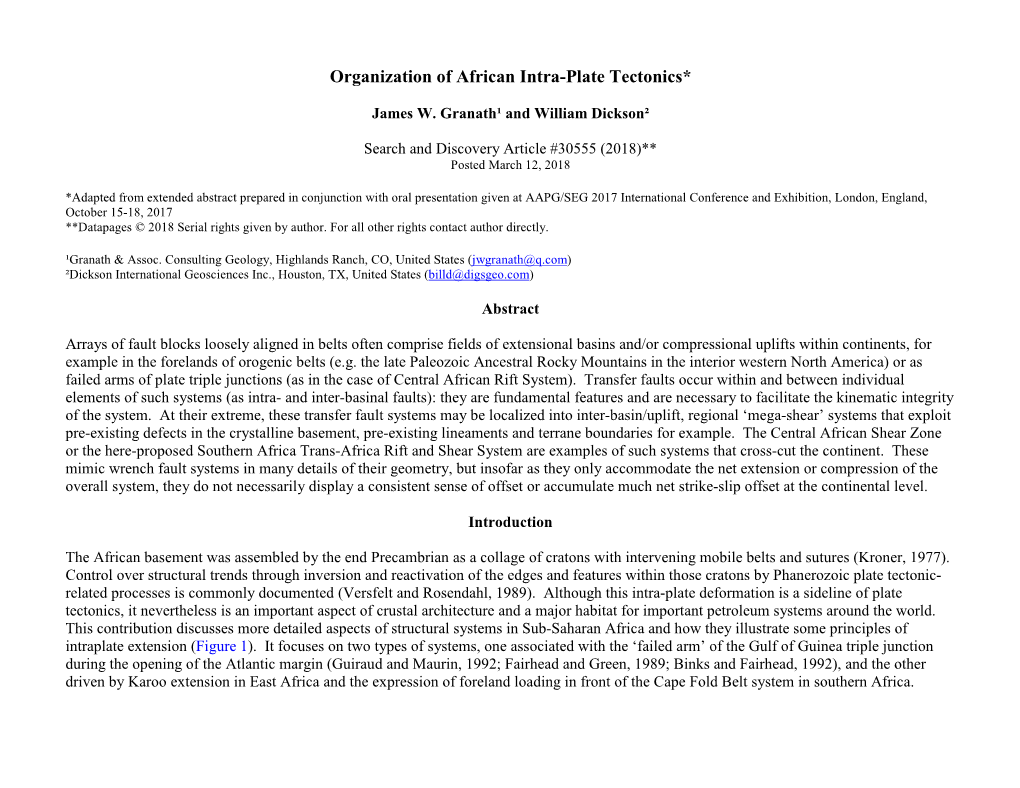 Organization of African Intra-Plate Tectonics*