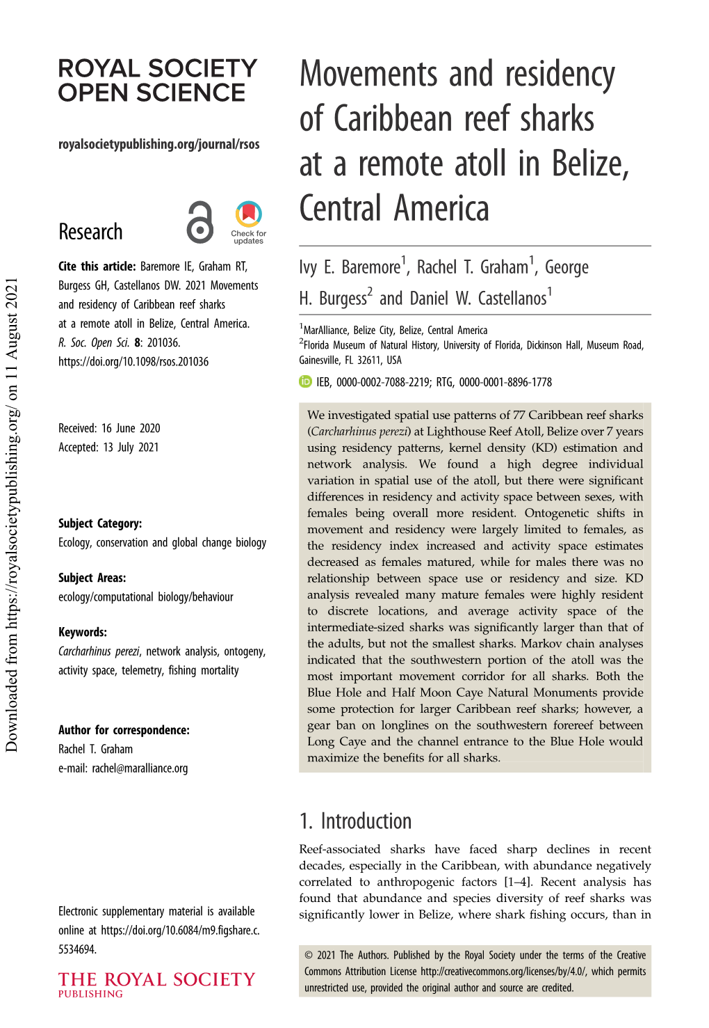 Movements and Residency of Caribbean Reef Sharks at a Remote