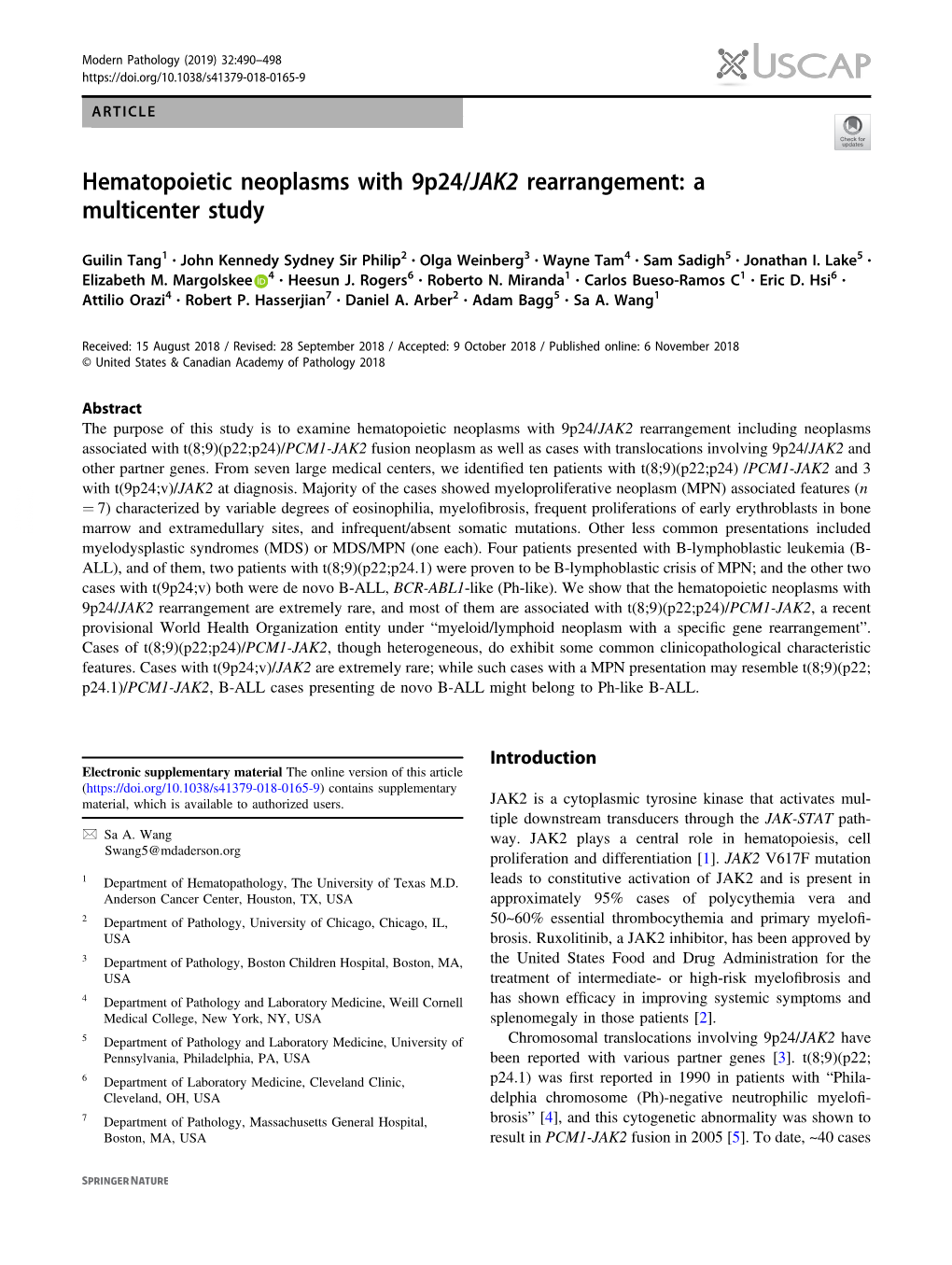 Hematopoietic Neoplasms with 9P24/JAK2 Rearrangement: a Multicenter Study